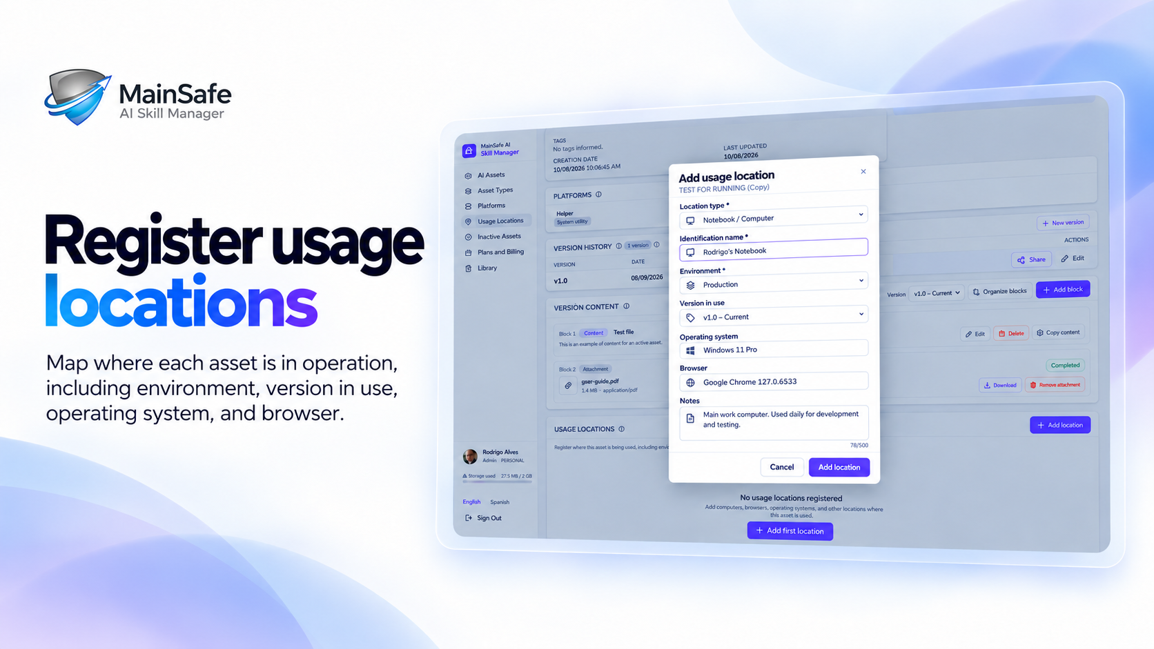 Register usage locations