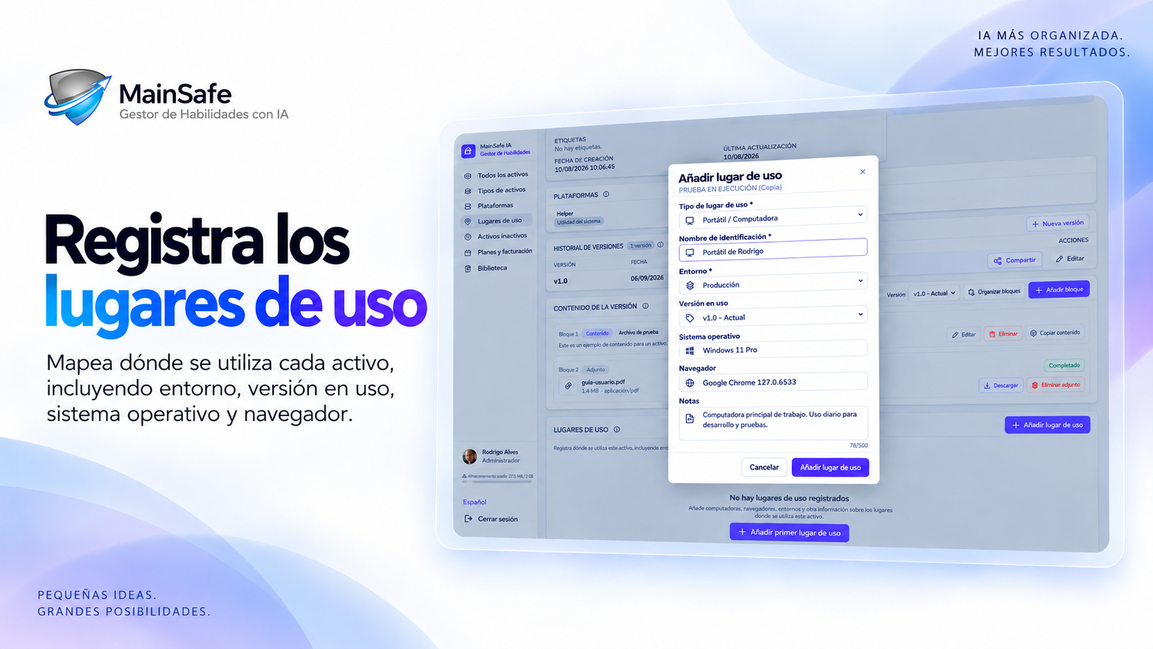 Registra los lugares de uso