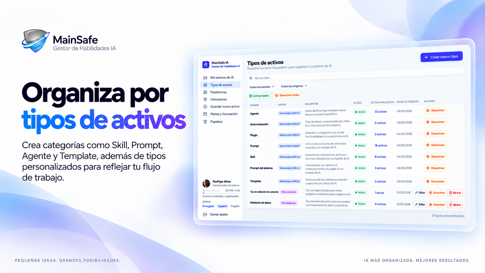 Organiza por tipos de activos