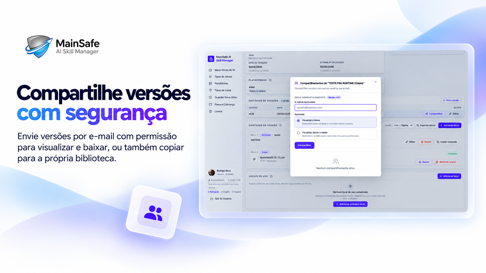 Compartilhe versões com segurança